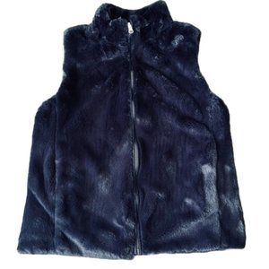 J. Crew Factory Navy Blue Faux Fur Full Zip Vest with Pockets